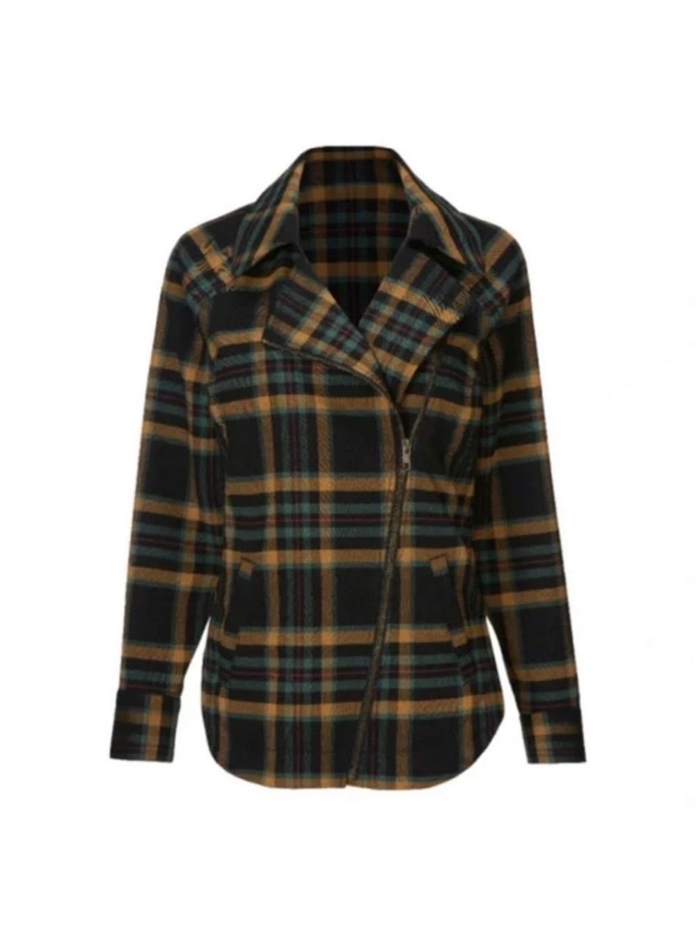 CAbi Moto Plaid Zip-Front Jacket in Black, Green, Gold Fall Brass Buttons M - Picture 11 of 13